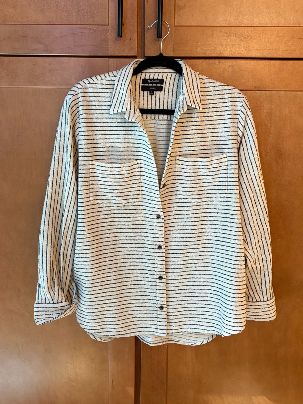 Madewell Striped Button-Up Women’s Shirt in Black and Cream Stripe with Pockets